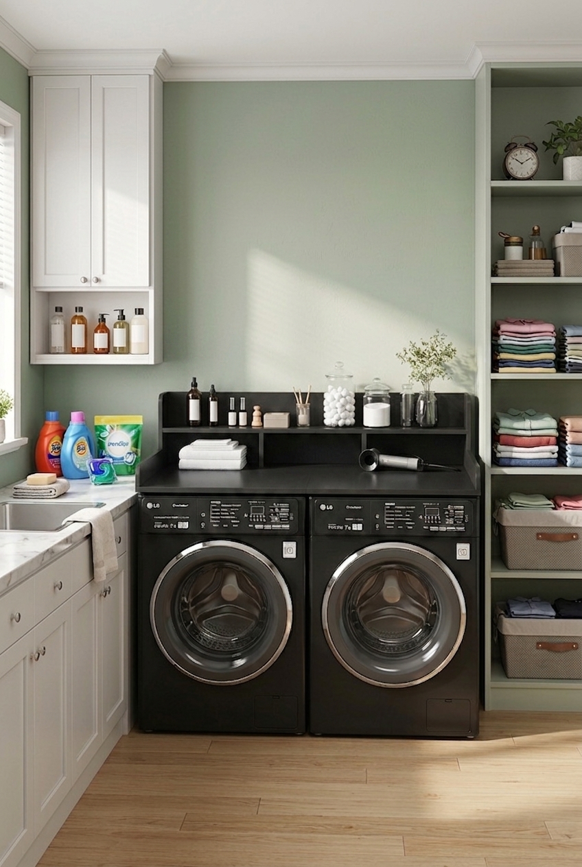 This 2-Tier Washer Dryer Countertop Turns Wasted Space Into a Real Folding Station