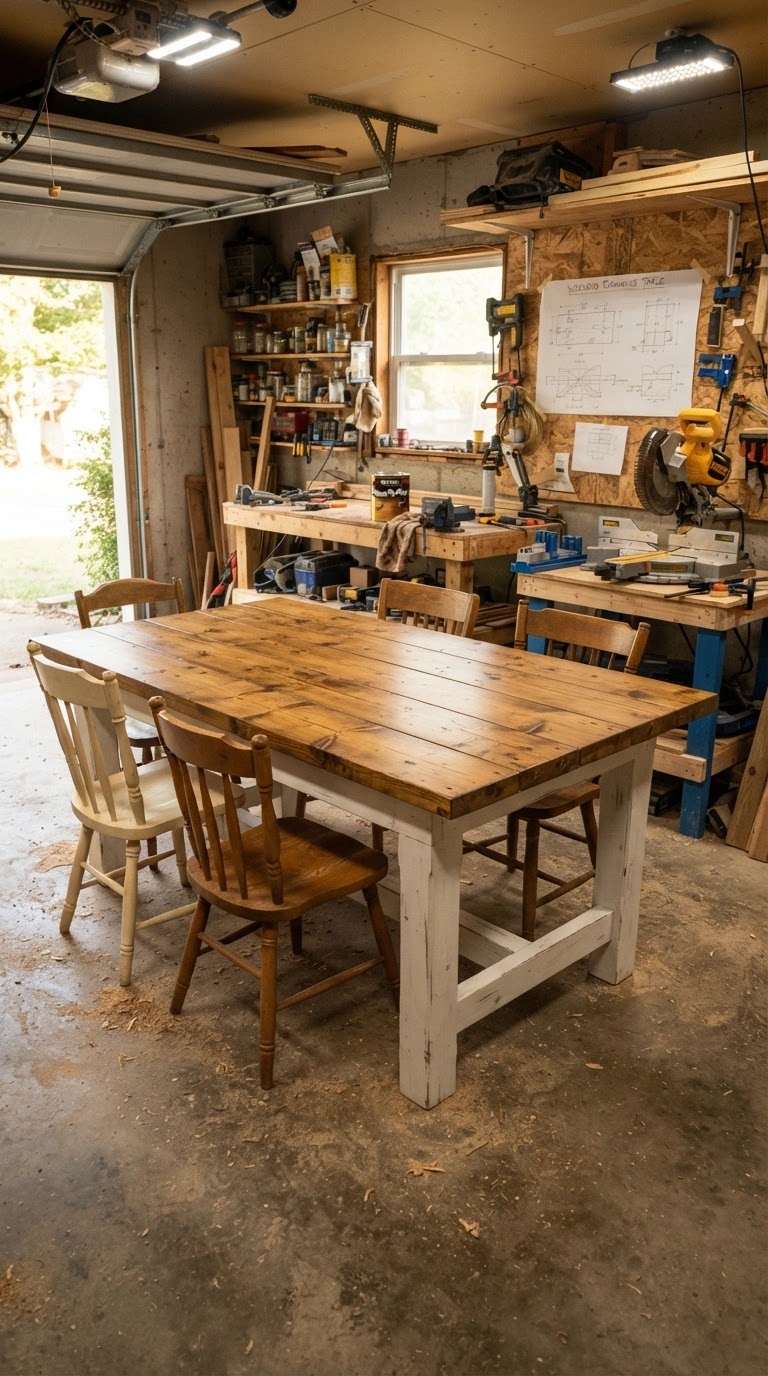 DIY farmhouse table built in a weekend small shop